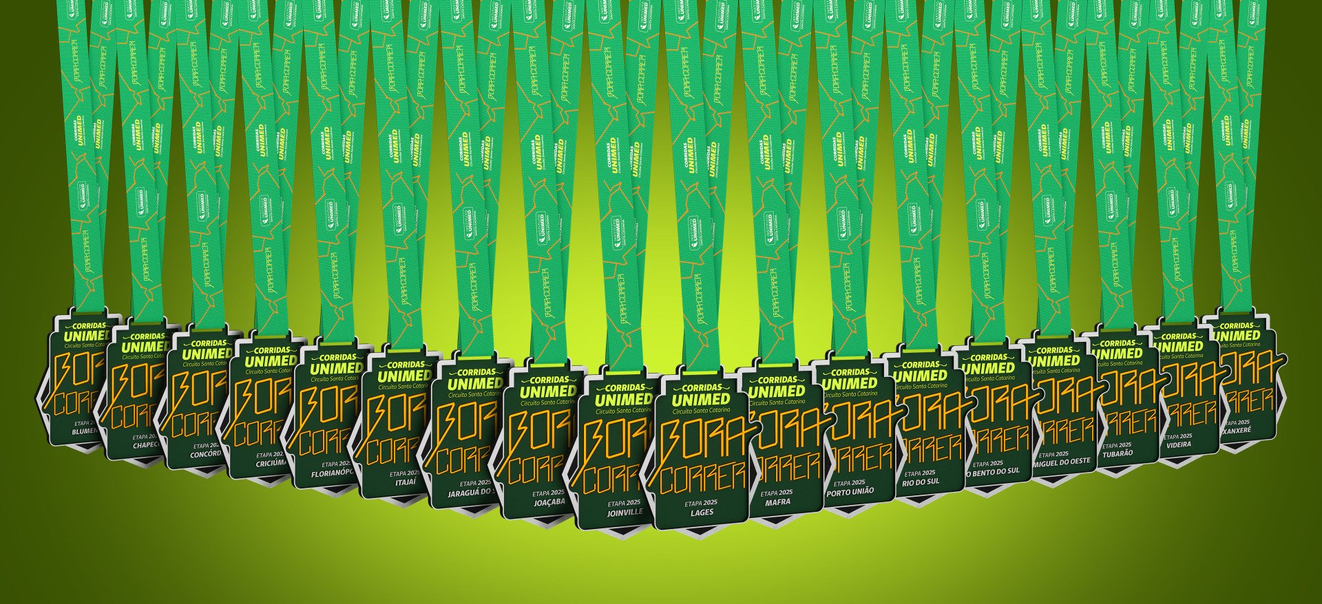 Arte com as medalhas de cada uma das etapas.