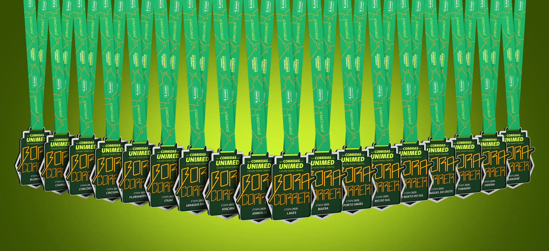 Arte com as medalhas de cada uma das etapas.